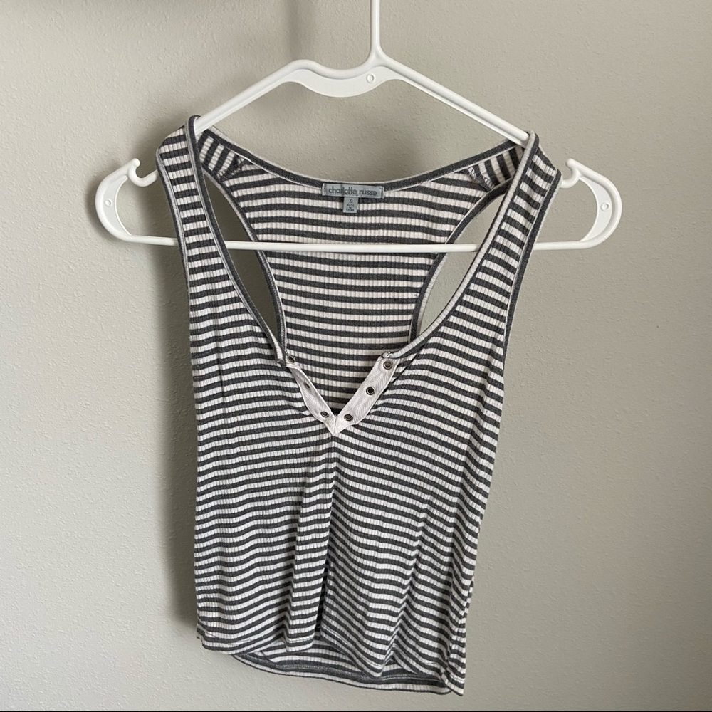 Charlotte Russe Size S White/Grey Striped Crop Top